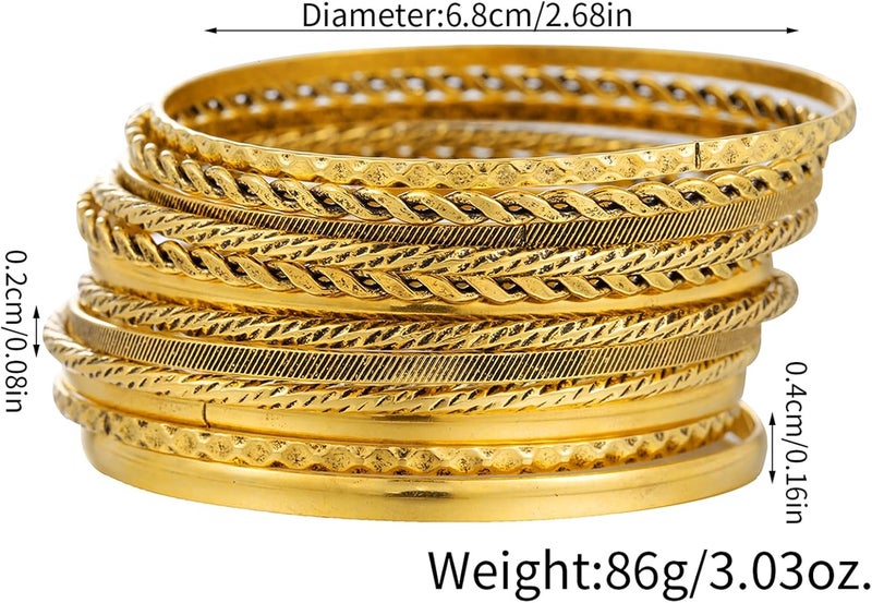 RINTOLER Store 16Pcs Gold Bangle Bracelets for Women - Multi Layer Stackable Textured Bracelets Boho Jewelrys Set. - Image 5